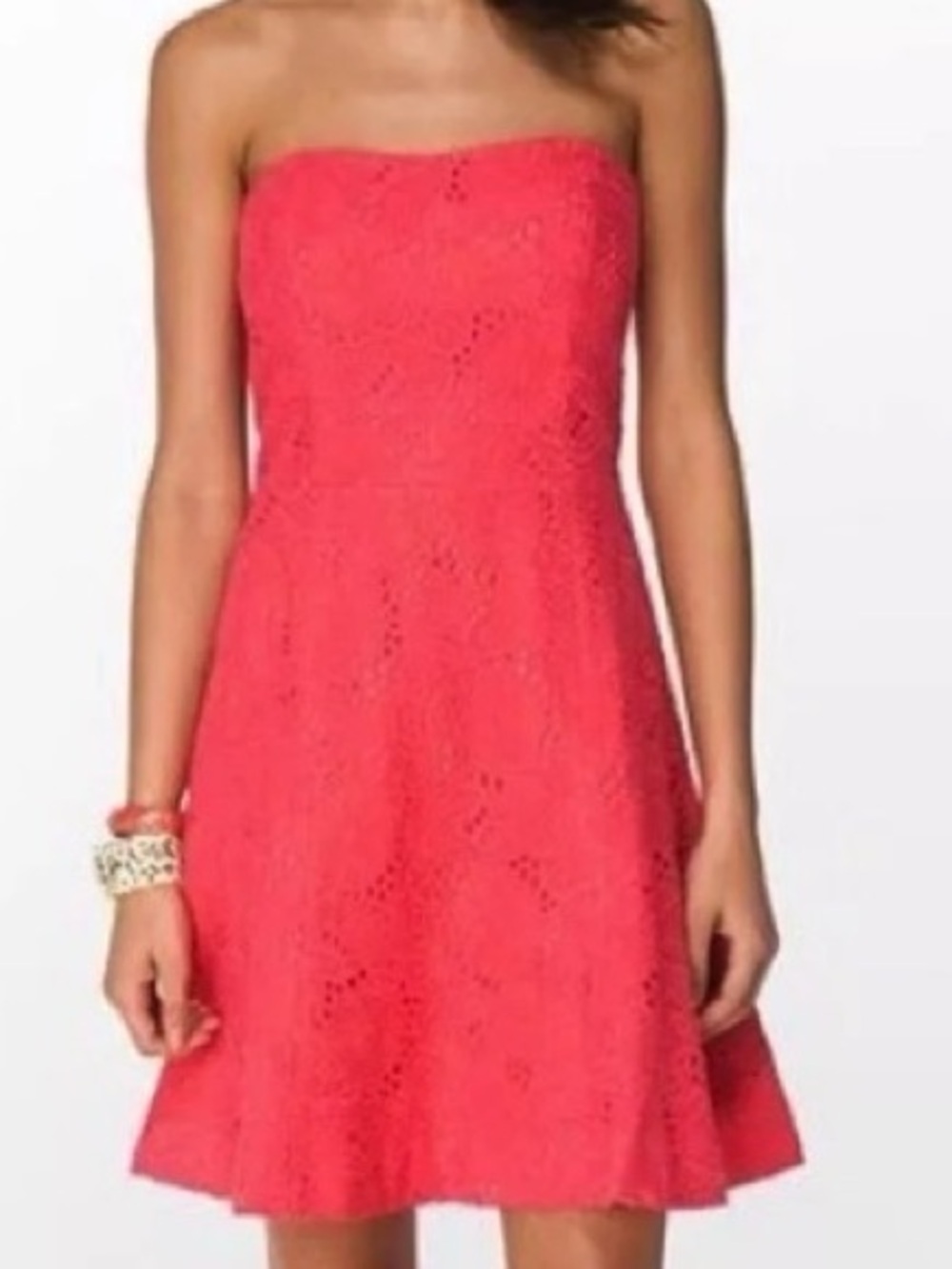 Lilly Pulitzer Vicki Island Lace Coral Strapless Dress Size 8 Retail $328